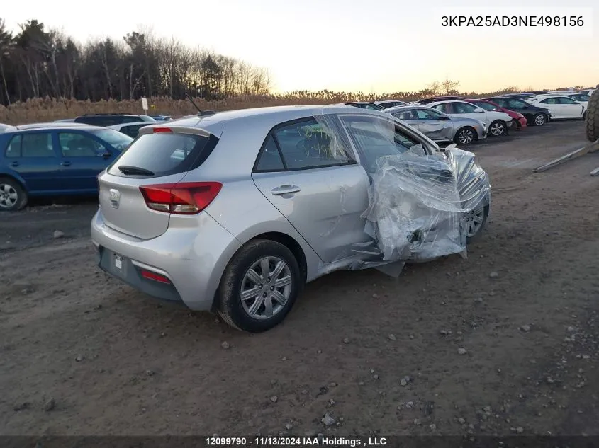 2022 Kia Rio 5-Door VIN: 3KPA25AD3NE498156 Lot: 12099790