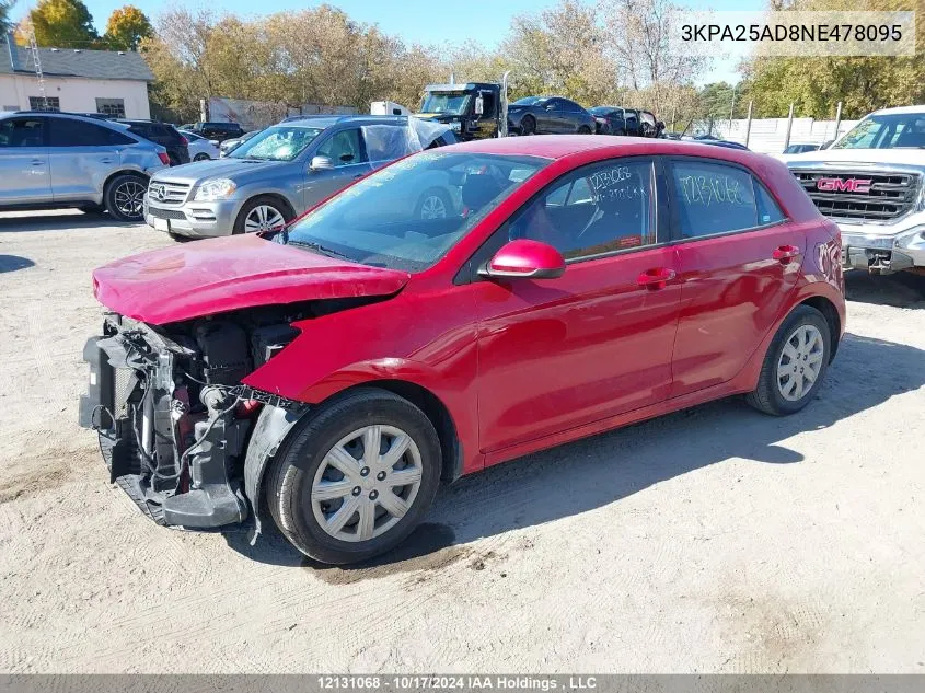 2022 Kia Rio 5-Door VIN: 3KPA25AD8NE478095 Lot: 12131068