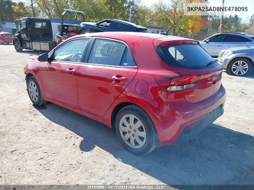 2022 Kia Rio 5-Door VIN: 3KPA25AD8NE478095 Lot: 12131068