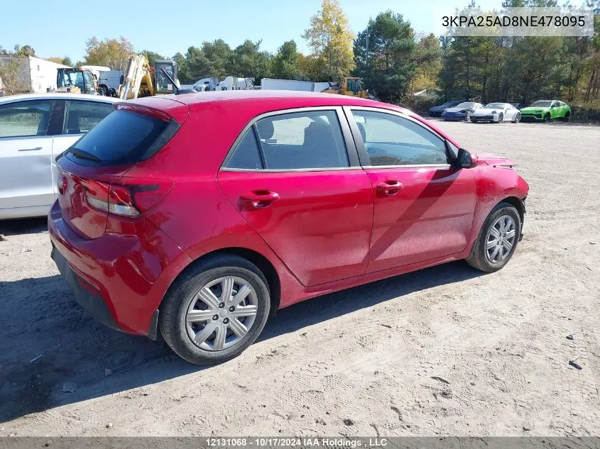 2022 Kia Rio 5-Door VIN: 3KPA25AD8NE478095 Lot: 12131068