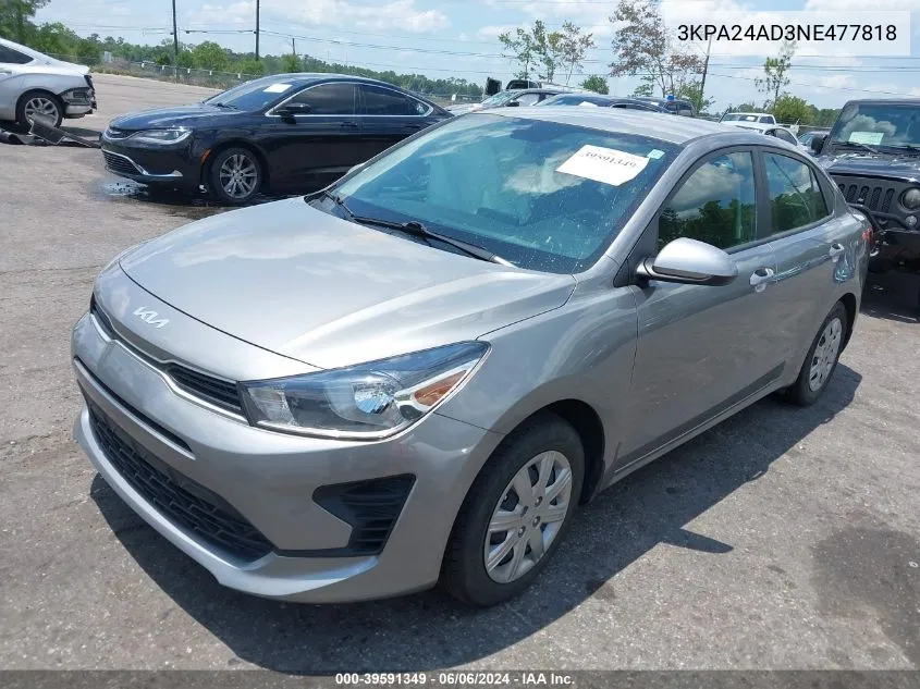 2022 Kia Rio S VIN: 3KPA24AD3NE477818 Lot: 39591349