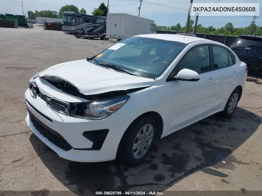 3KPA24AD0NE450608 2022 Kia Rio S