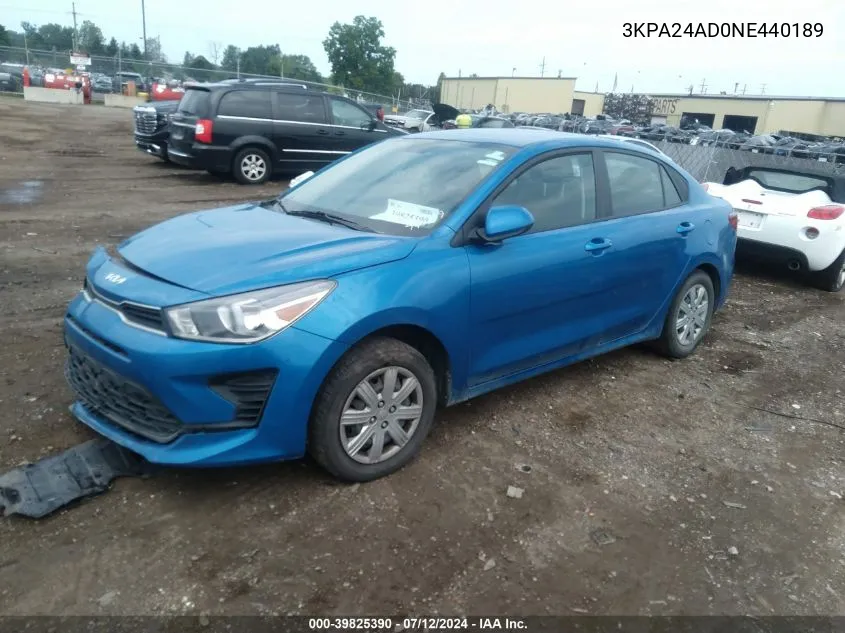 2022 Kia Rio S VIN: 3KPA24AD0NE440189 Lot: 39825390