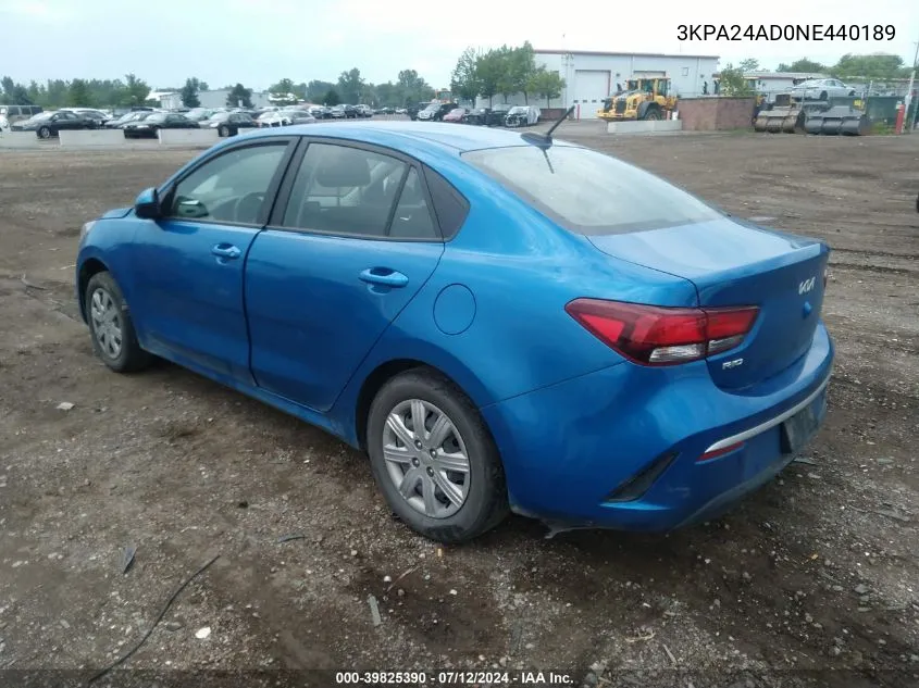 3KPA24AD0NE440189 2022 Kia Rio S