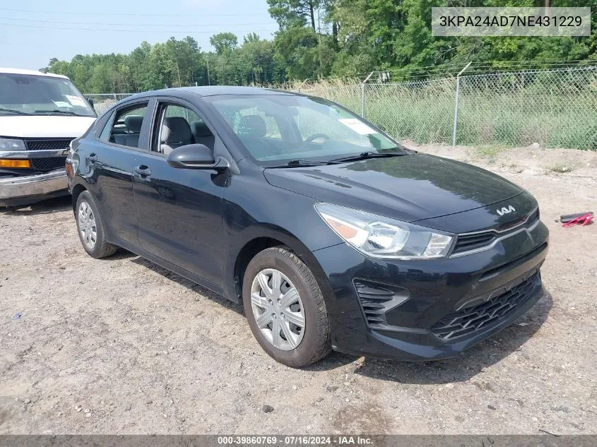 2022 Kia Rio S VIN: 3KPA24AD7NE431229 Lot: 39860769