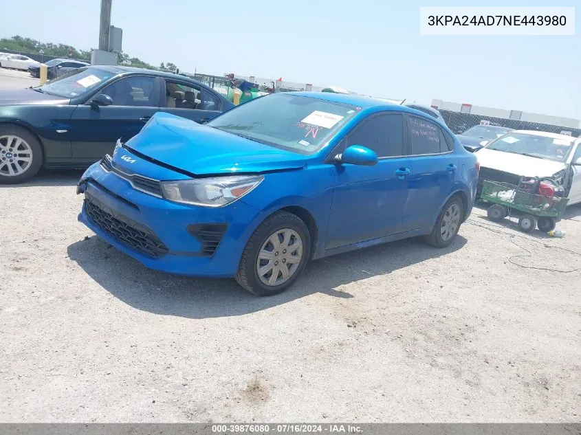 3KPA24AD7NE443980 2022 Kia Rio S