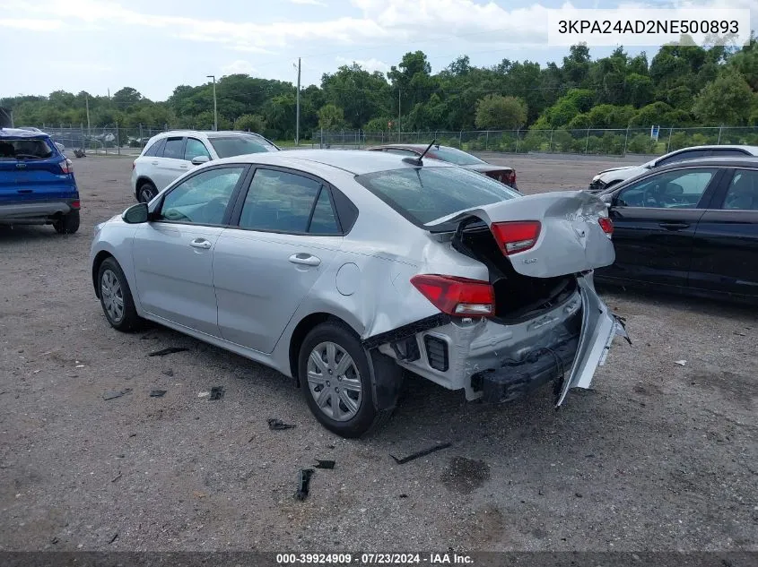 2022 Kia Rio S VIN: 3KPA24AD2NE500893 Lot: 39924909