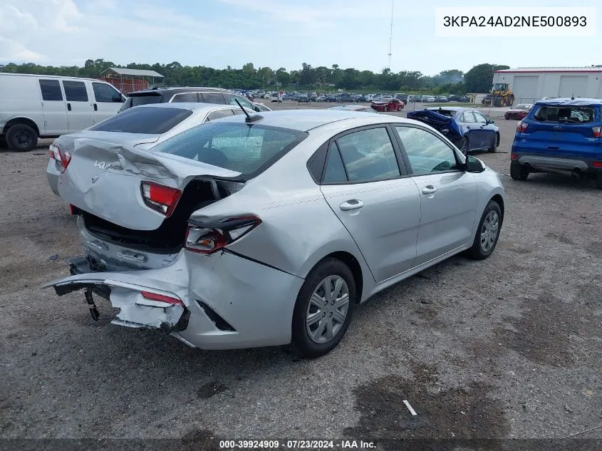 3KPA24AD2NE500893 2022 Kia Rio S