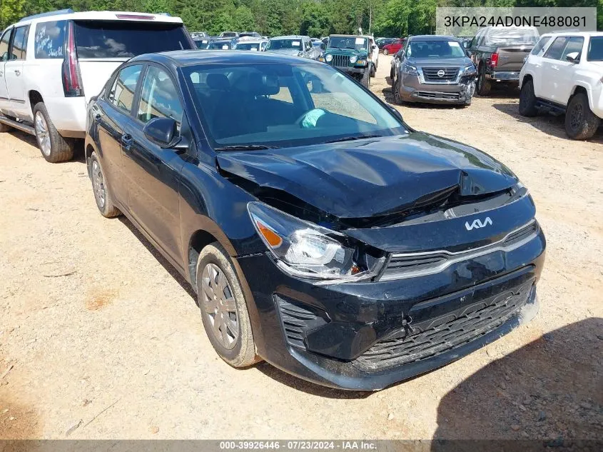 2022 Kia Rio S VIN: 3KPA24AD0NE488081 Lot: 39926446