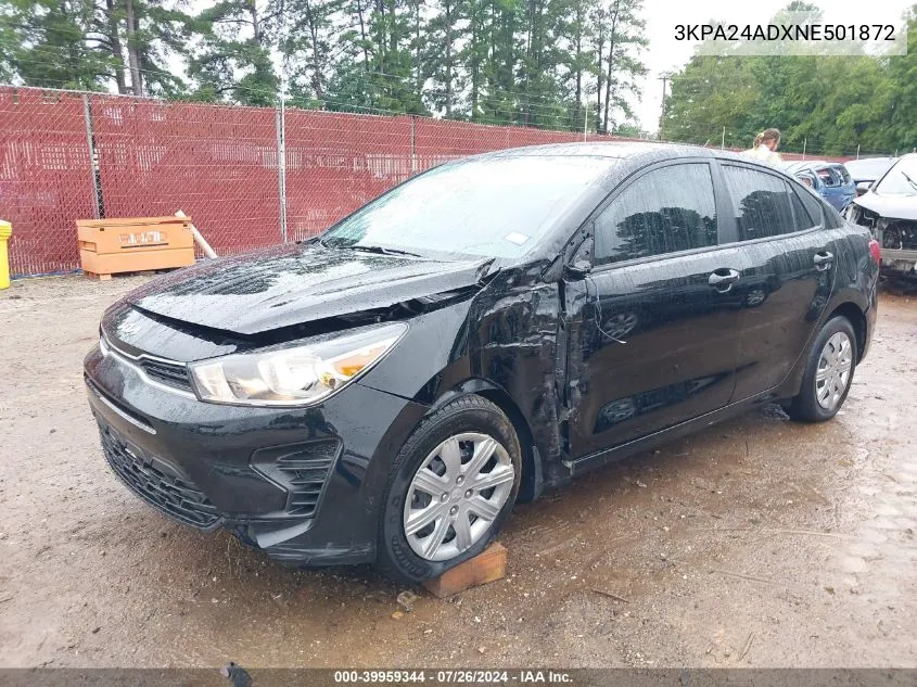 2022 Kia Rio Lx VIN: 3KPA24ADXNE501872 Lot: 39959344