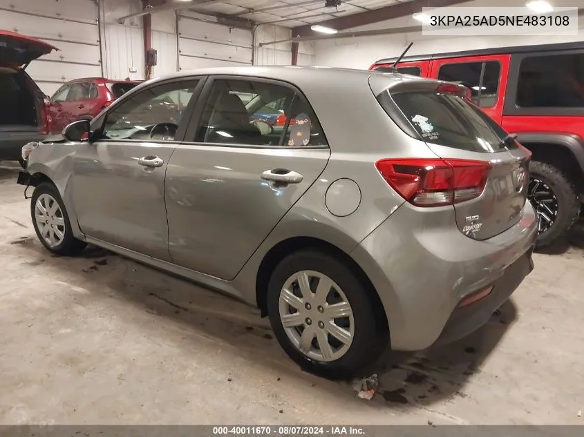 2022 Kia Rio 5-Door S VIN: 3KPA25AD5NE483108 Lot: 40011670