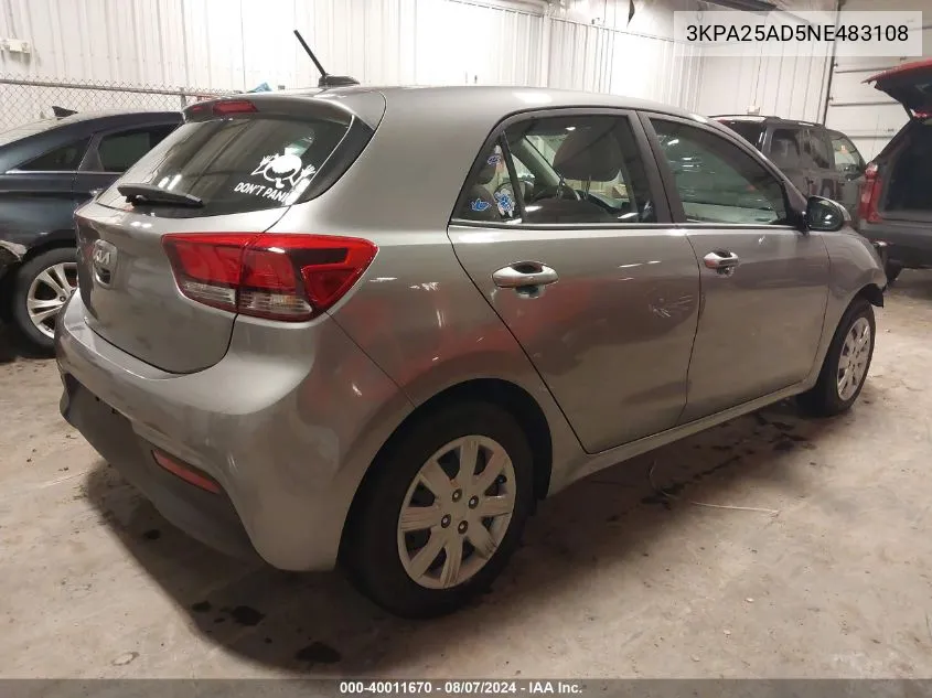 2022 Kia Rio 5-Door S VIN: 3KPA25AD5NE483108 Lot: 40011670