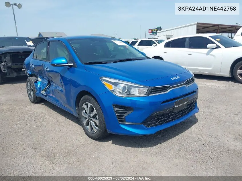 3KPA24AD1NE442758 2022 Kia Rio S