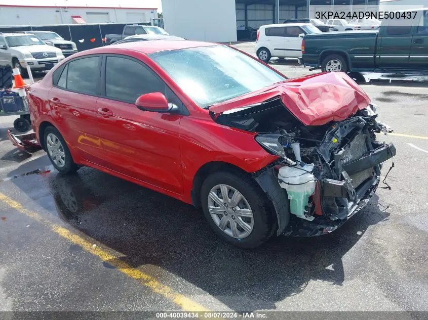 2022 Kia Rio S VIN: 3KPA24AD9NE500437 Lot: 40039434