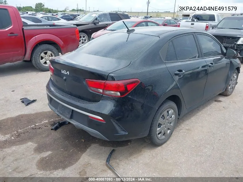 2022 Kia Rio Lx/S VIN: 3KPA24AD4NE491579 Lot: 40087093