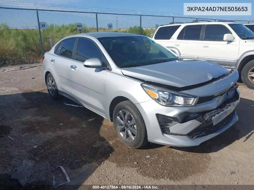 2022 Kia Rio Lx/S VIN: 3KPA24AD7NE505653 Lot: 40127864