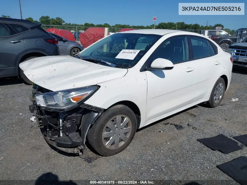 2022 Kia Rio Lx VIN: 3KPA24AD7NE505216 Lot: 40141878