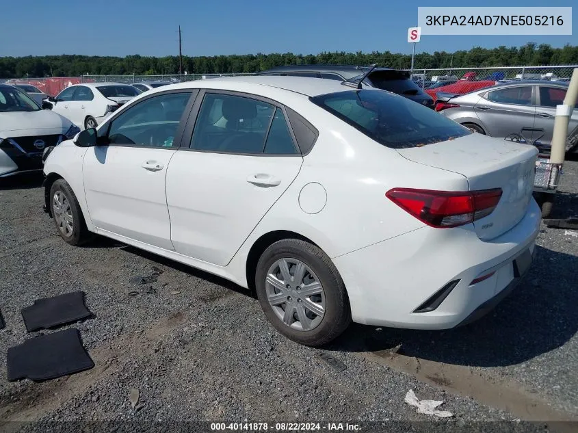 2022 Kia Rio Lx VIN: 3KPA24AD7NE505216 Lot: 40141878