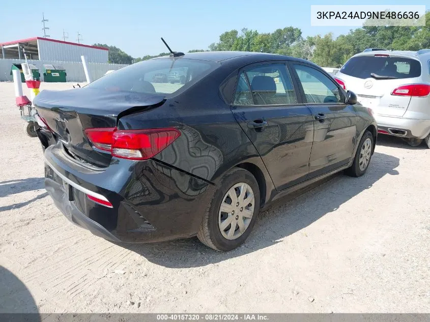 2022 Kia Rio Lx VIN: 3KPA24AD9NE486636 Lot: 40157320