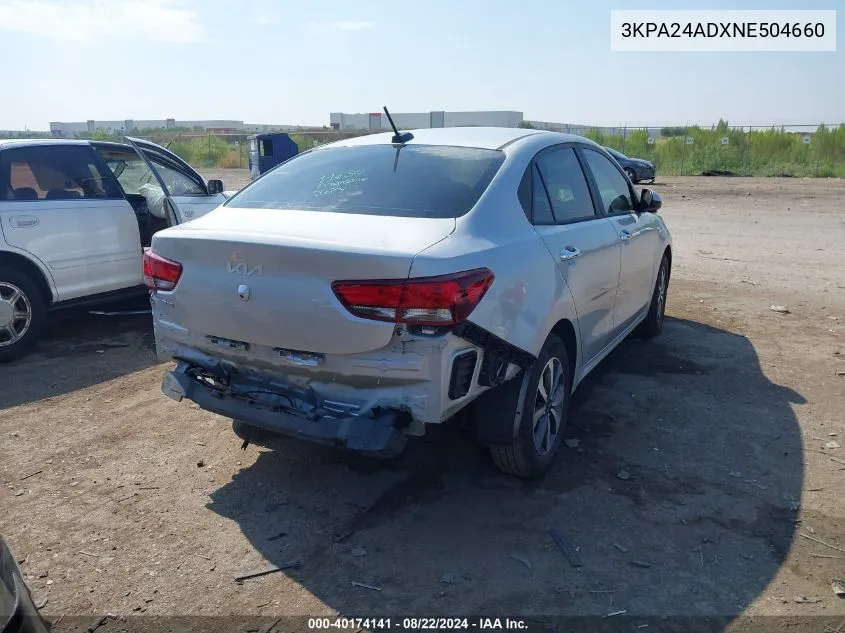 2022 Kia Rio S VIN: 3KPA24ADXNE504660 Lot: 40174141