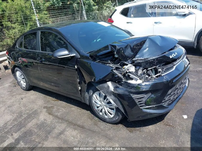 2022 Kia Rio S VIN: 3KPA24AD2NE474165 Lot: 40204051