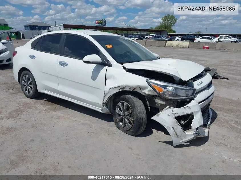 2022 Kia Rio S VIN: 3KPA24AD1NE458085 Lot: 40217015