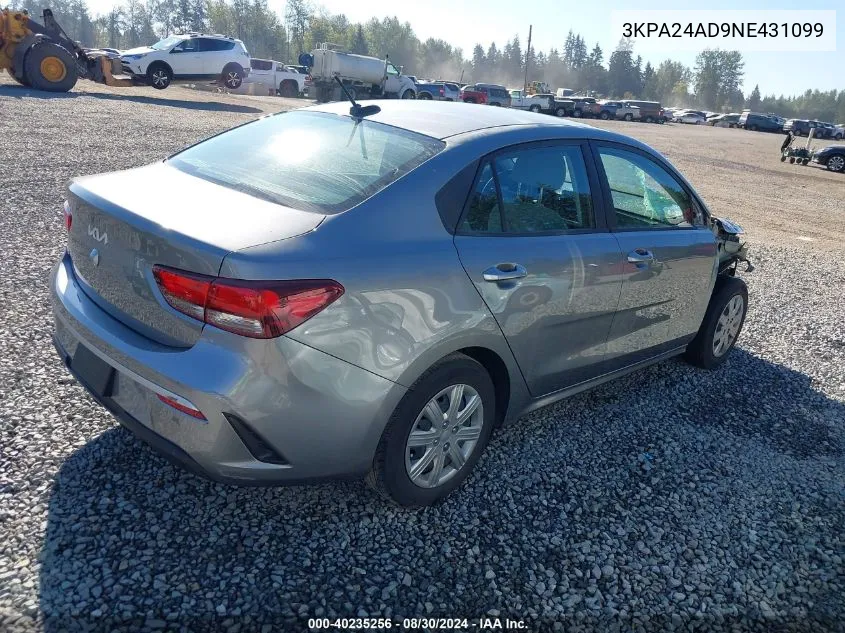 2022 Kia Rio S VIN: 3KPA24AD9NE431099 Lot: 40235256