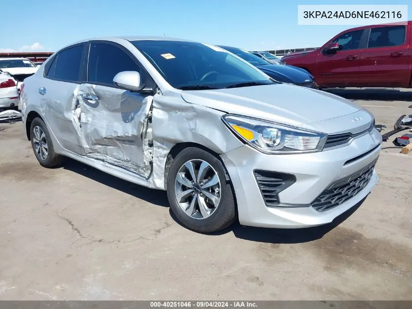 2022 Kia Rio S VIN: 3KPA24AD6NE462116 Lot: 40251046