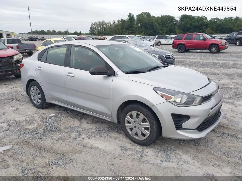 2022 Kia Rio Lx/S VIN: 3KPA24ADXNE449854 Lot: 40324356