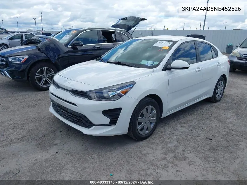 2022 Kia Rio Lx VIN: 3KPA24AD8NE452526 Lot: 40333175