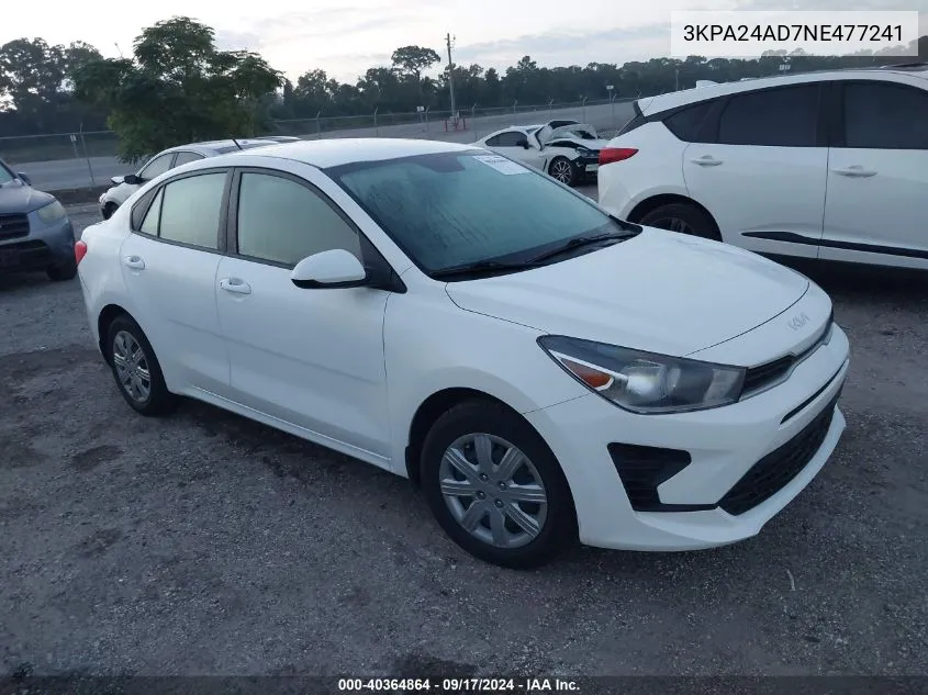 2022 Kia Rio Lx/S VIN: 3KPA24AD7NE477241 Lot: 40364864