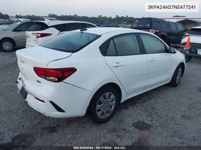 2022 Kia Rio Lx/S VIN: 3KPA24AD7NE477241 Lot: 40364864