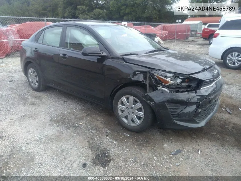 2022 Kia Rio S VIN: 3KPA24AD4NE458789 Lot: 40386682