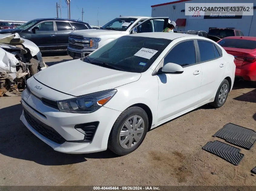 2022 Kia Rio Lx/S VIN: 3KPA24AD2NE433762 Lot: 40445464