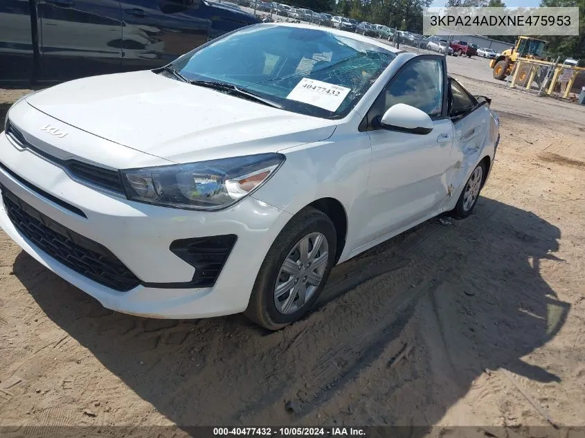 3KPA24ADXNE475953 2022 Kia Rio S