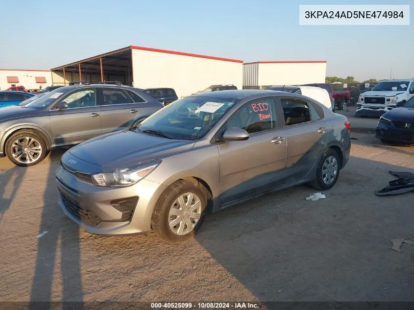 2022 Kia Rio Lx/S VIN: 3KPA24AD5NE474984 Lot: 40525099