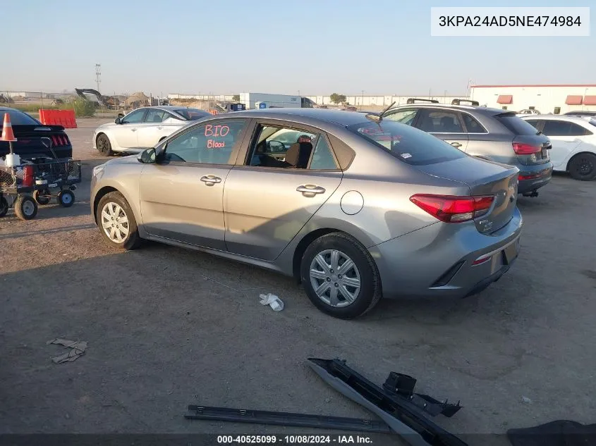 3KPA24AD5NE474984 2022 Kia Rio Lx/S