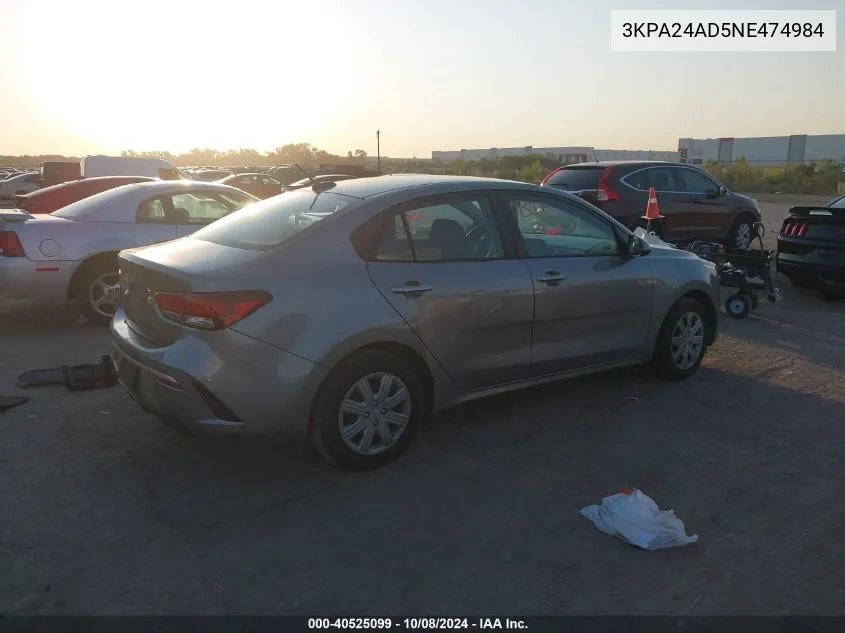 3KPA24AD5NE474984 2022 Kia Rio Lx/S