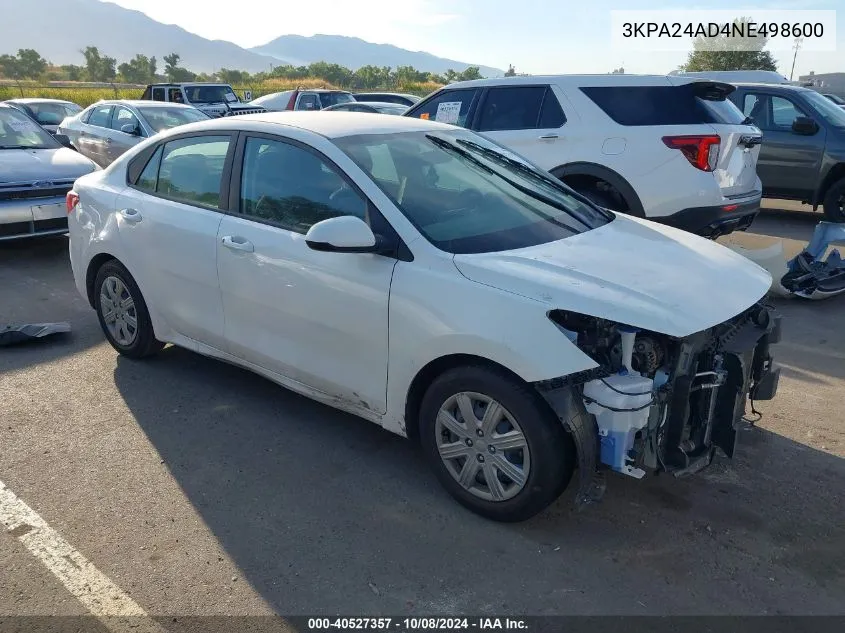 2022 Kia Rio Lx/S VIN: 3KPA24AD4NE498600 Lot: 40527357