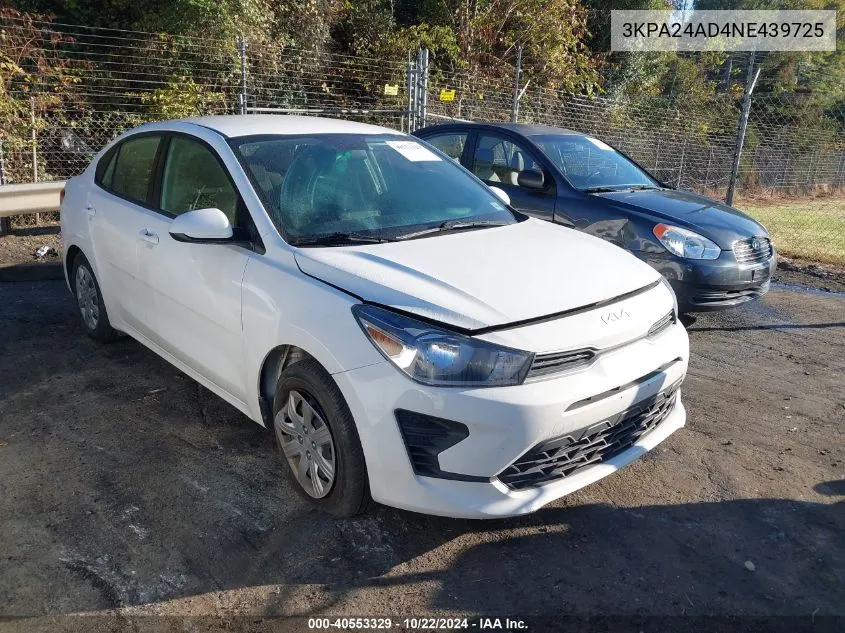 2022 Kia Rio Lx VIN: 3KPA24AD4NE439725 Lot: 40553329