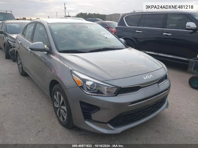 2022 Kia Rio S VIN: 3KPA24ADXNE481218 Lot: 40571822