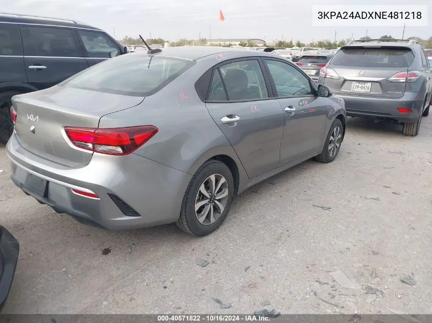 2022 Kia Rio S VIN: 3KPA24ADXNE481218 Lot: 40571822