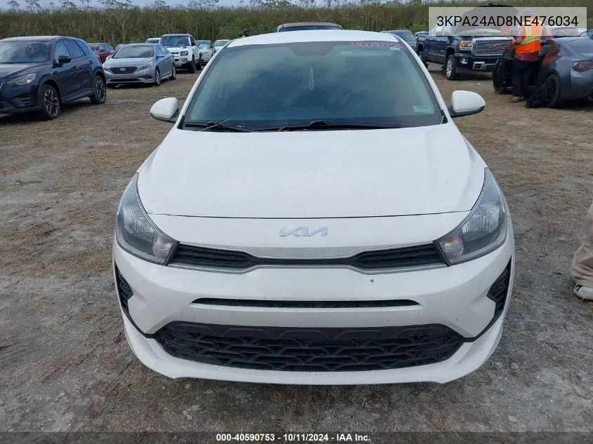 3KPA24AD8NE476034 2022 Kia Rio S