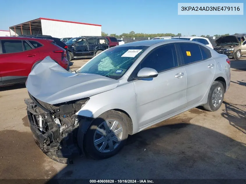 2022 Kia Rio Lx VIN: 3KPA24AD3NE479116 Lot: 40608828