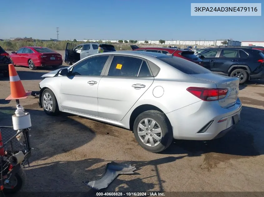 2022 Kia Rio Lx VIN: 3KPA24AD3NE479116 Lot: 40608828