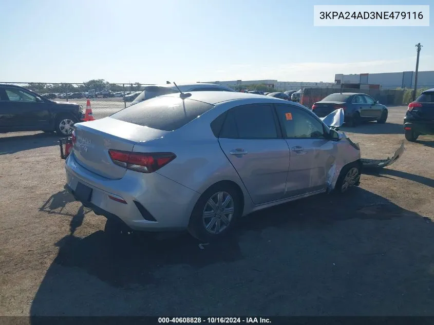 2022 Kia Rio Lx VIN: 3KPA24AD3NE479116 Lot: 40608828