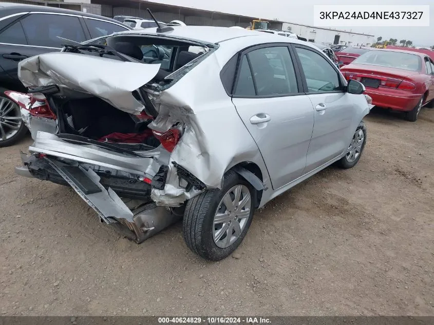 2022 Kia Rio S VIN: 3KPA24AD4NE437327 Lot: 40624829