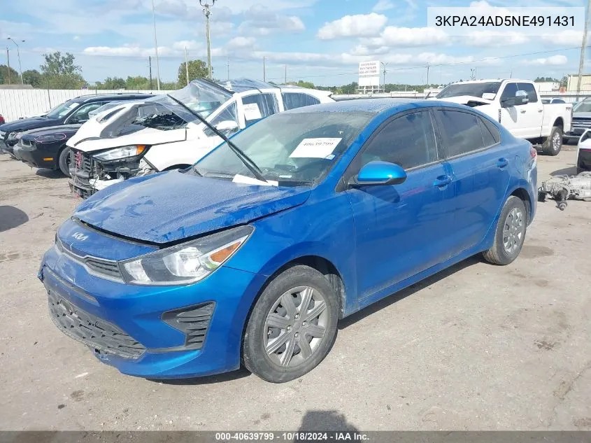 2022 Kia Rio S VIN: 3KPA24AD5NE491431 Lot: 40639799