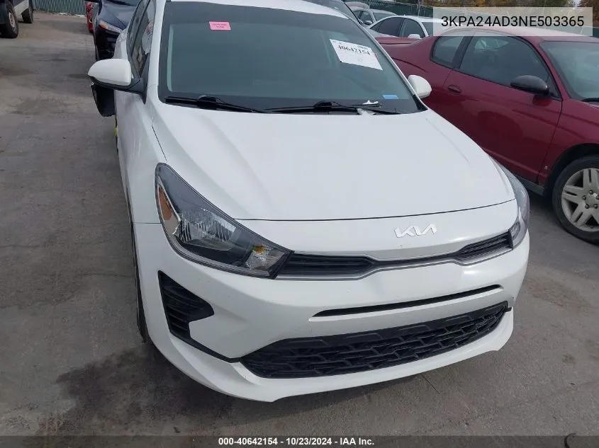 2022 Kia Rio S VIN: 3KPA24AD3NE503365 Lot: 40642154