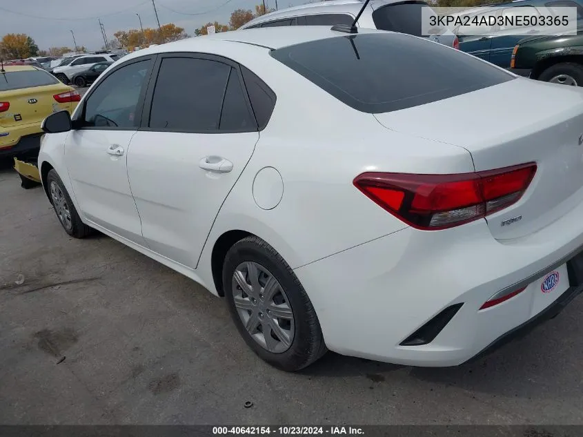 2022 Kia Rio S VIN: 3KPA24AD3NE503365 Lot: 40642154